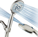Hotel Spa AquaCare High Pressure 8-mode Handheld Shower Head, Anti-clog Nozzles, Built-in Power Wash to Clean Tub, Tile & Pets, Extra Long 6 ft. Stainless Steel Hose, Wall & Overhead Brackets