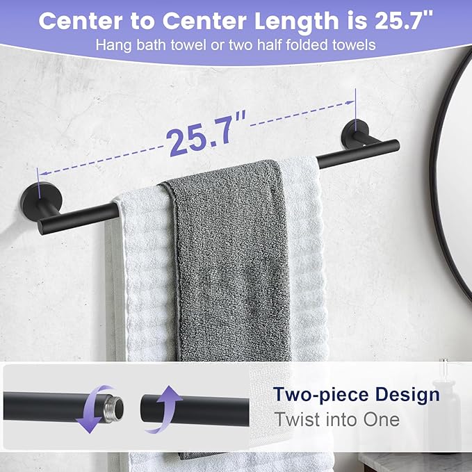 YACVCL Bathroom Hardware Set 4 Pieces Towel Bar Set Matte Black Bathroom Accessories Set SUS304 Stainless Steel Towel Holder Set,Wall-Mounted