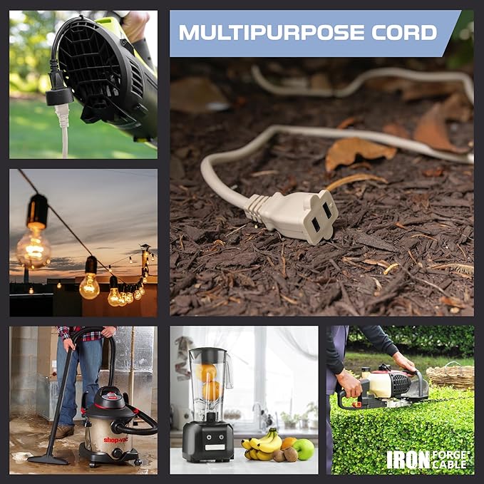 Iron Forge Cable 2 Prong Extension Cord 25 ft - 16 Gauge 13 Amp Heavy Duty Outdoor 2 Prong Power Cord - SJTW - Great for Landscaping, Deck, Outdoor Lights - Tan