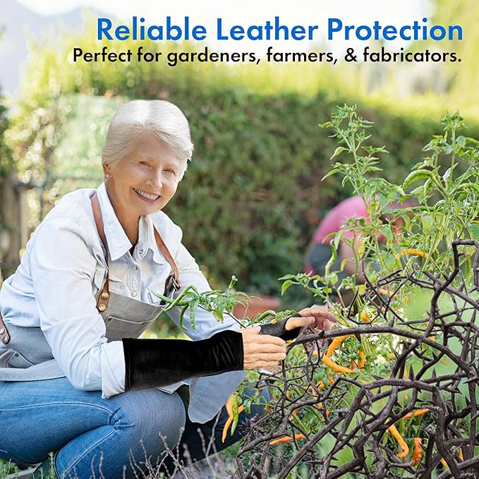 Arm Chaps Leather Protective Sleeves Arm Guard - Prevent Cuts, Scratches & Bruises - Genuine Cowhide - Ideal for Gardening & Construction - Left & Right Form-Fitting. Black (1 Pair/XX-Small).