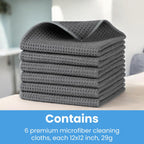 Waffle Weave Microfiber Cloths - 12 x 12 inches - Lint Free Cloth, Streak-Free Absorbent Microfiber Glasses Cleaning Cloth, Screens, Dusting & Appliances - 6 Pack Premium Cloth Wipes