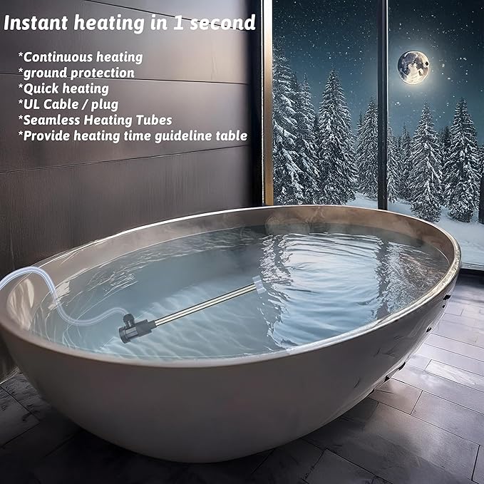 3500W 240V Immersion Water Heater Portable Electric Pool and Hot Tub Submersible Water Heater with WiFi Timer and Auto Shut for Bathtub, Spa, Swimming pool, above ground pool and baptism pool