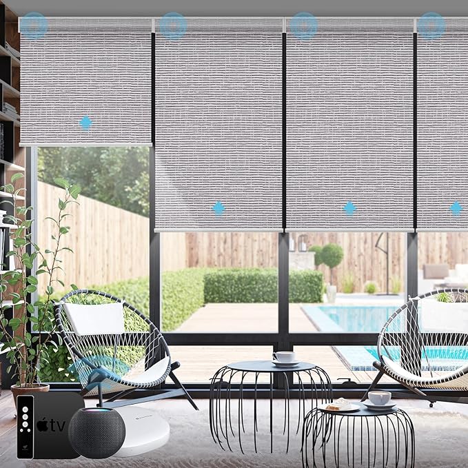 SmartWings Motorized Smart Blinds with Remote, Automatic Blackout Roller Shade Work with Alexa Homekit Thread Google Z-Wave, Electric Blind for Window, Custom Width Up to 110" W,Safari Rock Grey