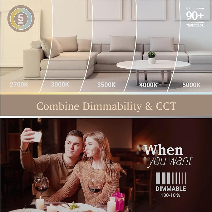 NUWATT 12 Pack, 4 Inch Square Can Light, 4" Square Retrofit LED Recessed Lighting, 5CCT Selectable 2700K/3000K/3500K/4000K/5000K, 750 Lumens, 11W, Dimmable Ceiling Light, Wet Rated Downlight, ETL