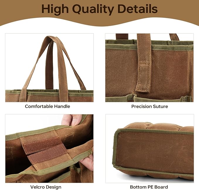 13in Tool Bag, Heavy Duty 19oz Waxed Canvas Bag 11-Pocket Portable Tool Bag Organizer Storage Toolbox for Gardener Welders Electrician Working Mechanic tool bags for men