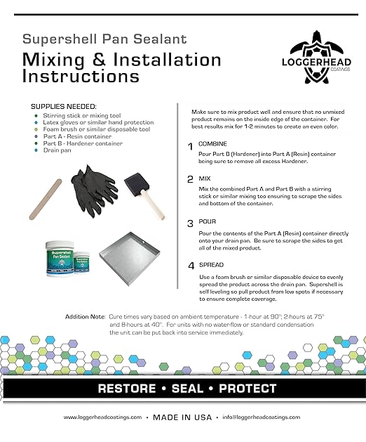 Loggerhead Supershell Drain Pan Sealant - 2 Part Epoxy Kit | Ideal for HVAC and Hot Water Heaters | Chemical and Corrosion Resistant Waterproof Barrier | Permanent Protection (400G Kit - 1 Pack)
