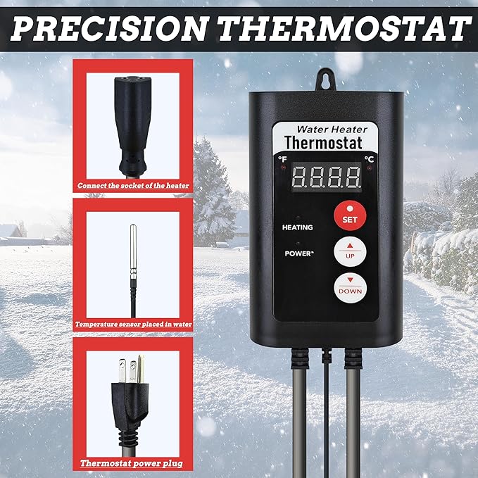 1500W Hot Tub Titanium Immersion Water Heater with Temp Control & GFCI – Submersible Electric Heater for Above-Ground Pool, Spa, Bucket, Baptistry, Baptismal Pool, Bathtub & Inflatable Pool