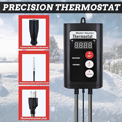 1500W Bathtub 316SS Immersion Water Heater with Temp Control & GFCI – Submersible Electric Heater for Hot Tub, Spa, Bucket, Baptistry, Above-Ground Pool, Inflatable Pool and Swimming Pool