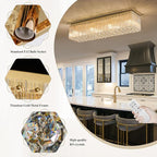 40 Inches Crystal Chandeliers for Dining Room, Gold Modern Ceiling Light for Living Room, Flush Mount Chandelier, Light Fixture for Entryway, Foyer, 8 Bulbs(Not Inclubed), E12 Base
