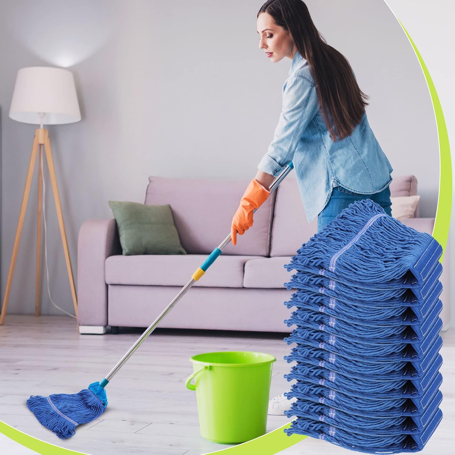 Roshtia 30 Pieces Commercial Mop Head Replacement Floor Cleaning Wet Mop Heads Heavy Duty Large Cotton String Sweeper Refills for Industrial Home Use(Blue)