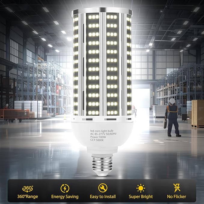 100W 4 pack LED Corn Light Bulb,(1000W Equivalent )Commercial Grade DayLight 5000K E26/E39 14200LM Medium Mogul Base LED Lamp,Large Area Lights For Outdoor Indoor Garage Warehouse Factory Bay Light