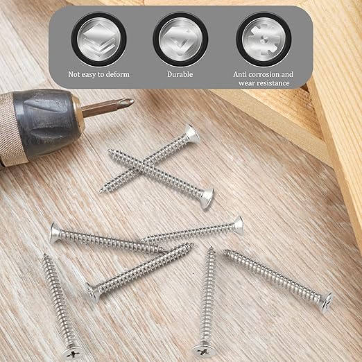 100 PCS #10X2 Stainless Steel Phillips Flat Head Wood Screws,Stainless Steel 18-8 A2(304) Screw,Home Screw Kit by QISHENG