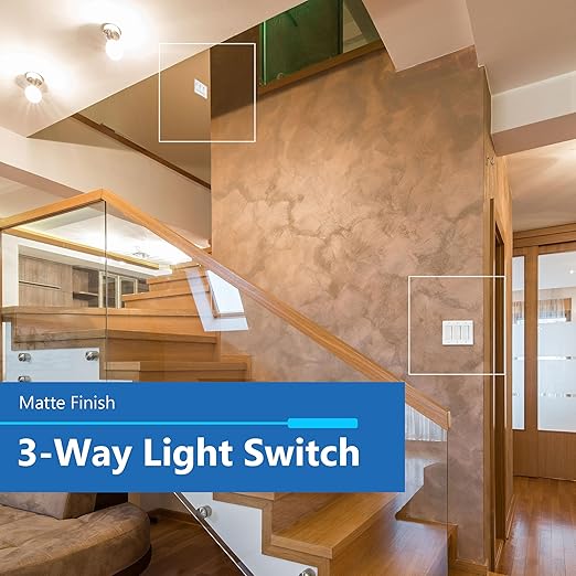 LIDER Matte White Minimalist Design Decorator Switch, Frameless Paddle Wall Light Switch, On/Off Rocker Switch, 3-Way or Single Pole, Residential Grade, UL Listed, 3 Wire, 15A 120-277VAC