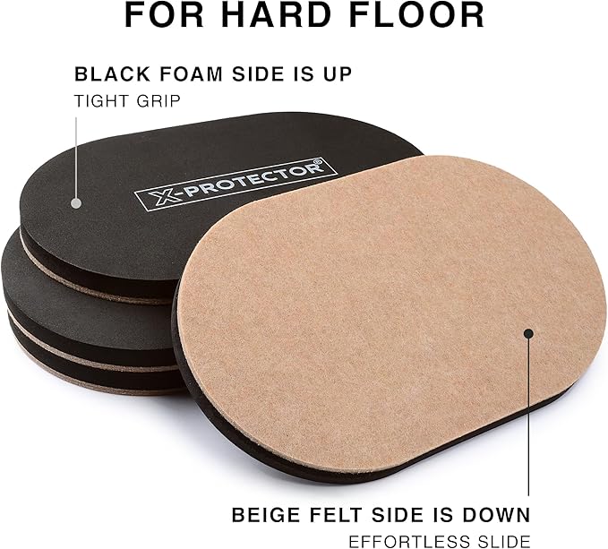 X-Protector Felt Furniture Sliders Hardwood Floors - 4 PCS 6" x 3 1/2" Furniture Sliders - Heavy Duty Felt Sliders Hard Surfaces – Move Your Furniture Easily & Safely!