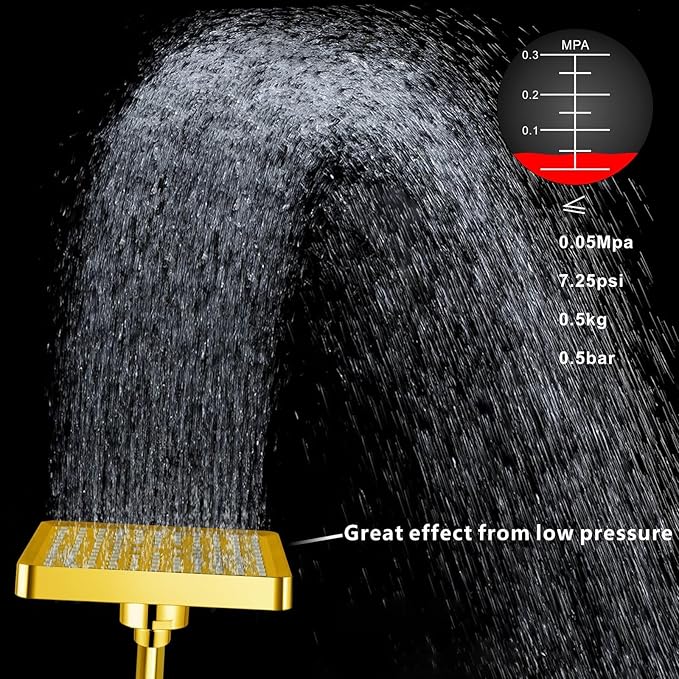 Voolan High Pressure Rain Shower Head - Luxury Modern Look - The Adjustable Replacement For Your Bathroom Showerhead - 6" Square High Flow Pressure Boosting Showers (Gold)