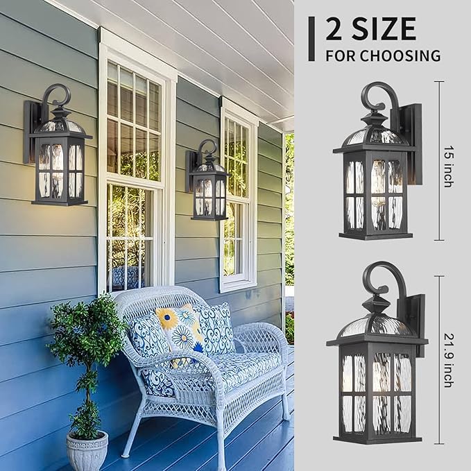 Darkaway 2pcs Large Outdoor Wall Light, 22inch Exterior Light Fixture with Water Ripple Glass, Aluminum Outside Lights Sconces Exterior Lighting for House Porch Patio Doorway