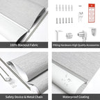 ALLBRIGHT 100% Blackout Roller Blinds Woven Shades with Striped Jacquard, Cordless Window Shades, UV Protection Fabric, Easy-Install for Indoor Home & Office, Grey Old, 52" W x 72" H