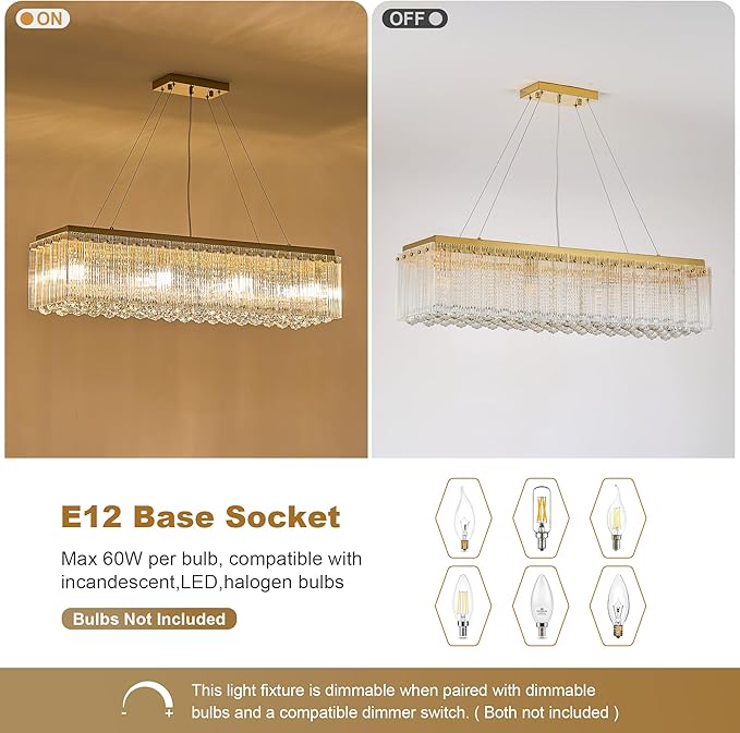 Gold 40 Inches Chandeliers for Dining Room, Modern Chandelier for Living Room, Island Light, Light Fixture for Entryway, Foyer, 8 Bulbs(Not Inclubed), E12 Base