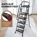 KINGRACK Step Ladder, Portable Folding Step Stool with Anti-Slip Wide Pedals, Heavy Sturdy Steel with Handrail, Safe-Lock Design, 800lbs Load Capacity, for Home and Kitchen, Black (5 Step Ladder)