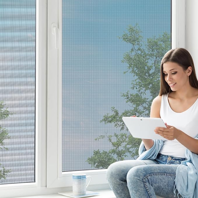 Windows Screen Replacement and Screen Door Repair Kit, 6Pcs Window Screen Fiberglass Mesh Kit - Window Screen & Screen Door Mesh & Screen Porch Repair Kit (Black, 48" x 118")