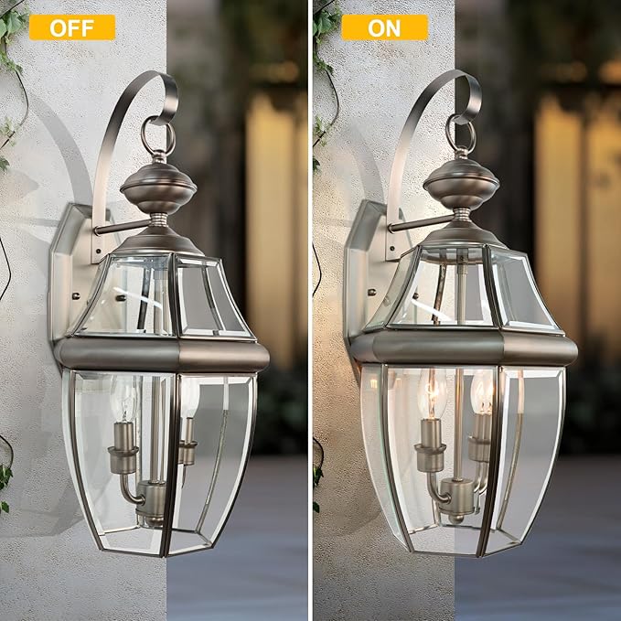 Outdoor Wall Lights, 20inch Large Exterior Lighting Fixtures, 2 Light Waterproof Wall Sconce with Glass Shades, Aluminium Outside Lanterns for Porch Farmhouse Patio Doorway Yard (E12 Base Max 40W)