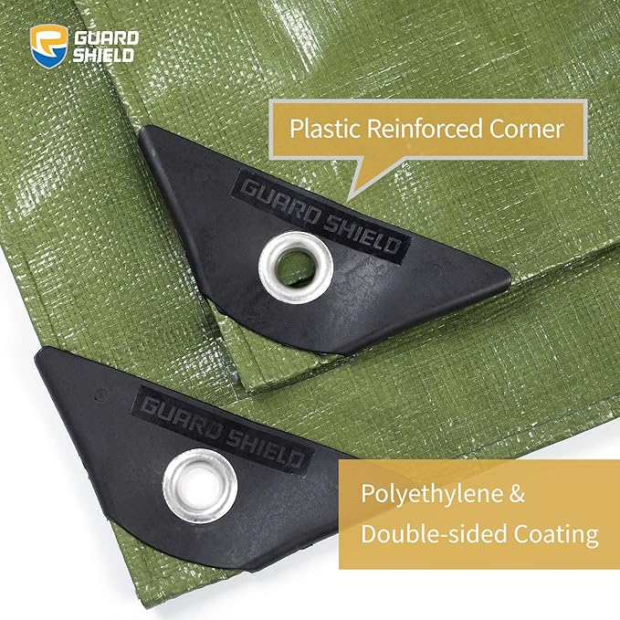 GUARD SHIELD Heavy Duty Tarp 30x30 Feet Green Multi Purpose Thick Waterproof Poly Tarp Cover 10mil