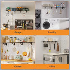 1x3 ft Garage Shelving with 8 Bike Hooks, 2-Pack Wall-Mounted Shelves for Garage, Kitchen, Pantry Storage, 300 lbs Total Load Capacity Garage Wall Shelving, Black