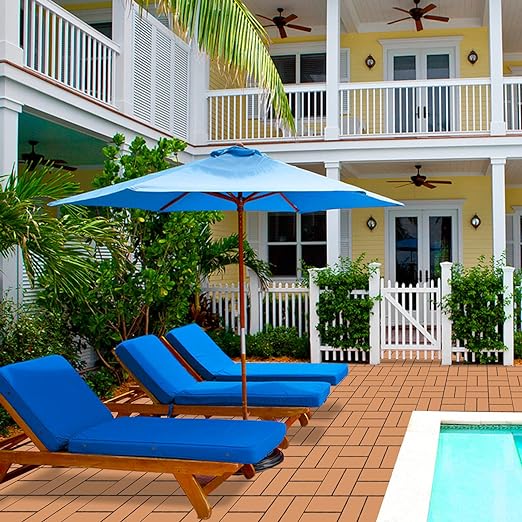 Goovilla Plastic Interlocking Deck Tiles, 9 Pack Outdoor Patio Flooring, 12"x12" Interlocking Decking Tile Outdoor All Weather Use, Waterproof Patio Pavers for Pool Balcony Backyard Porch, Khaki