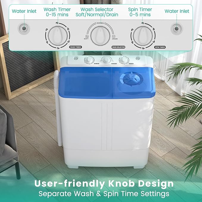 Auertech 20 Lbs Portable Washing Machine, Portable Washer for Apartment with 12 Lbs Washer, 8 Lbs Spinner, Mini Compact Top Load Washing Machine for RV Dorm
