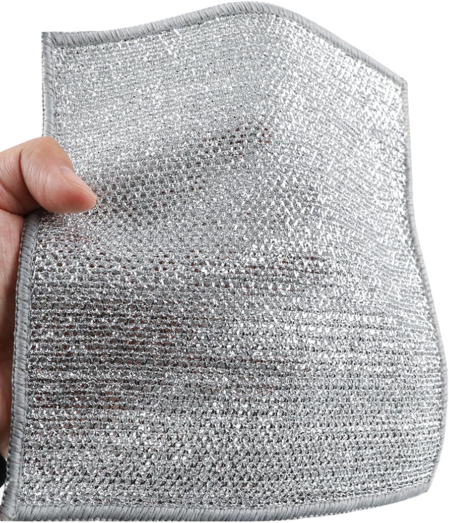 YinQin 28x20 cm Stainless Steel Wire Scrubber Cloth for Pots & Pans Sink Stove Top Dual-Sided Rust-Resistant & Easy Clean Kitchen Cleaning Cloths Non-Scratch Metallic Mesh Dishwashing Cloth Rag, 4 PCS