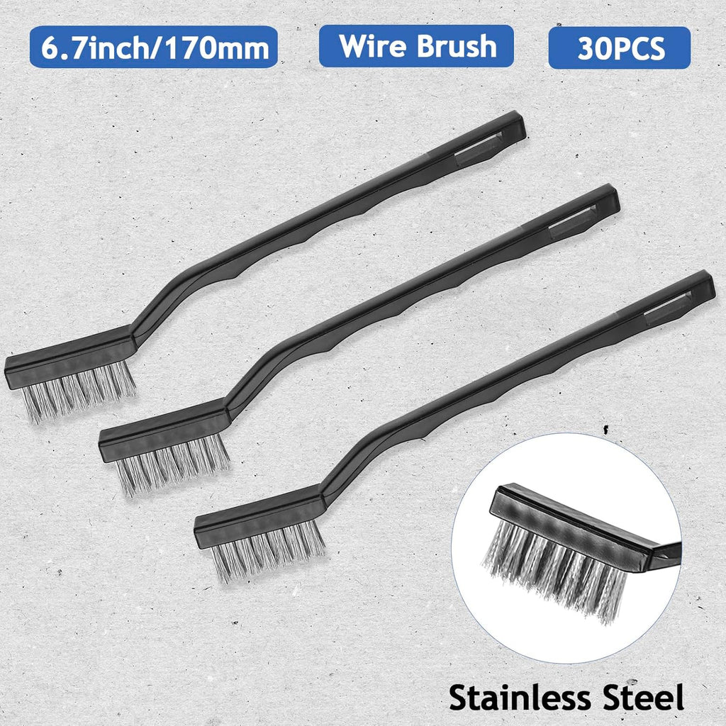Jeffbaubl 30 Pieces Mini Wire Brush,6.7 Inch Stainless Steel Scratch Brushes,Wire Bristles Brush,Curved Handle Masonry Brushes Wire Bristle for Cleaning Welding Slag and Rust