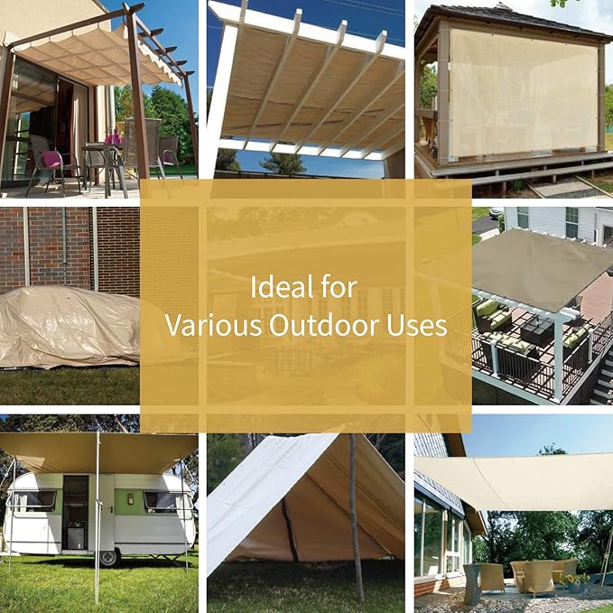 GUARD SHIELD Beige Tarp Heavy Duty Waterproof 10x12 Feet Outdoor Poly Tarps Cover Thick UV Resistant Canopy Tarpaulin with Grommets 10mil