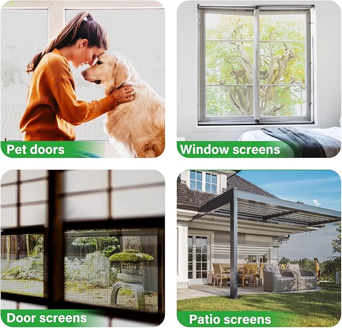 Window Screen Replacement Kit 32 Inch X 132 Feet Durable High Hardness Nanofibers Roll Screen Mesh Window Screen Repair Kit Black for Any Door and Window