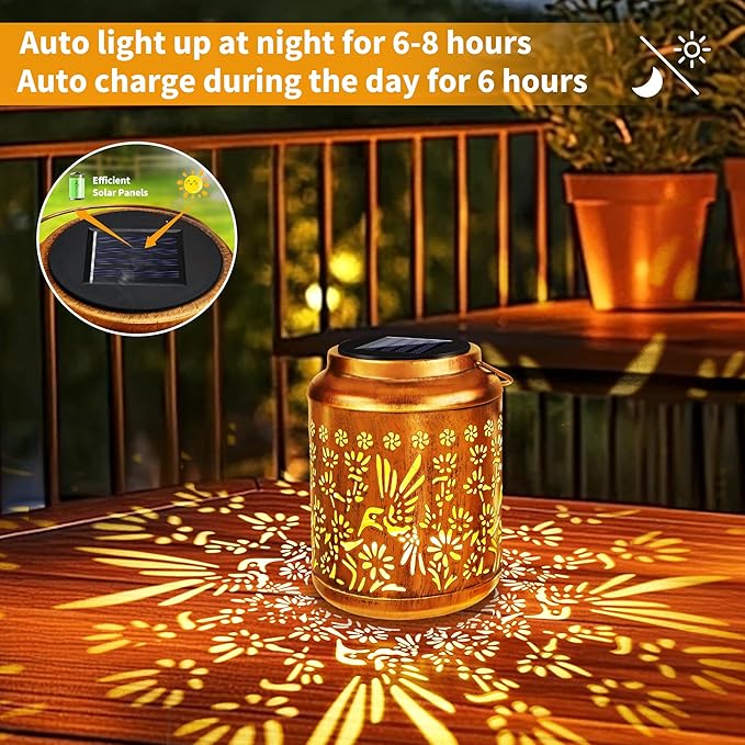 Brizled Hummingbird Solar Lanterns, 2 Pack Outdoor Lanterns Christmas Birthday Gift for Women Mom Grandma, Hummingbird Hanging Garden Lantern, Waterproof Solar Lights for Table Garden Patio Path Porch