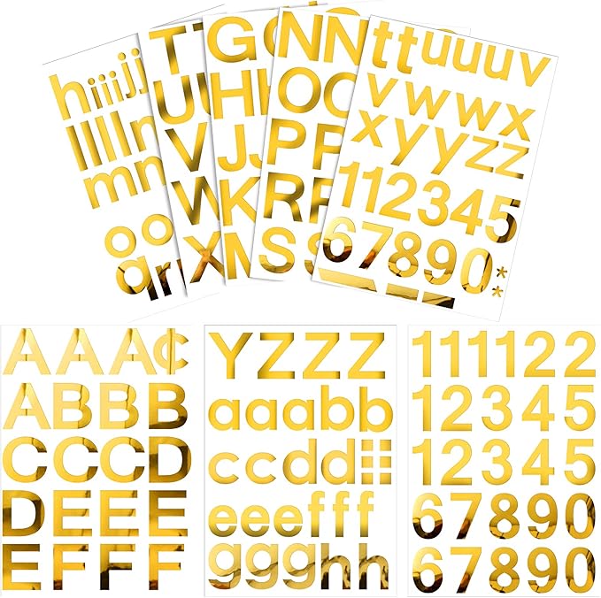 Outus 8 Sheets Vinyl Letter Stickers Self Adhesive Mailbox Numbers Alphabet Stickers Stick on Letters for Christmas Stockings Scrapbook Bulletin Board School Business(2 Inch,Gold)