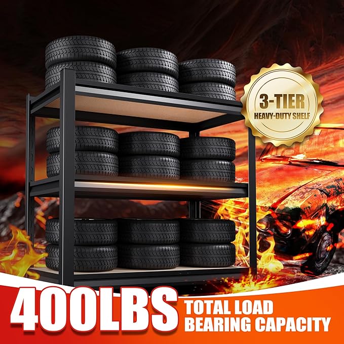 Garage Shelving,3 Tier Garage Storage Shelves,Adjustable Heavy Duty Metal Shelving Units and Storage Large Rack,Utility Steel Shelf For Shop Warehouse Industrial Pantry Basement 33"x35"x16"-2 Pack