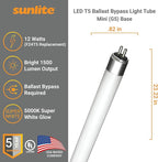 Sunlite 41202 LED T5 Ballast Bypass Light Tube (Type B) 2 ft, 12 Watt (F24T5 Fluorescent Replacement), 1500 Lumens, Mini G5 Base, Dual End Connection Shatterproof UL Listed, 5000K Daylight, 10 Pack