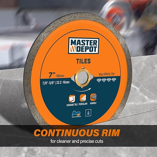 7" Continuous Rim Diamond Blade, Cutting Blade for Ceramic and Granite Tiles, Wet Cutting Blade with 7/8" Arbor Hole (3 Pack)