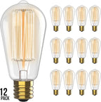 HUDSON BULB CO. Vintage Edison Incandescent 60W 12-Pack Light Bulbs - Antique ST64 Dimmable 2100K Warm Decorative Squirrel Filament - E26/E27 Base for Indoor Outdoor - Lightbulb - Outdoor Light