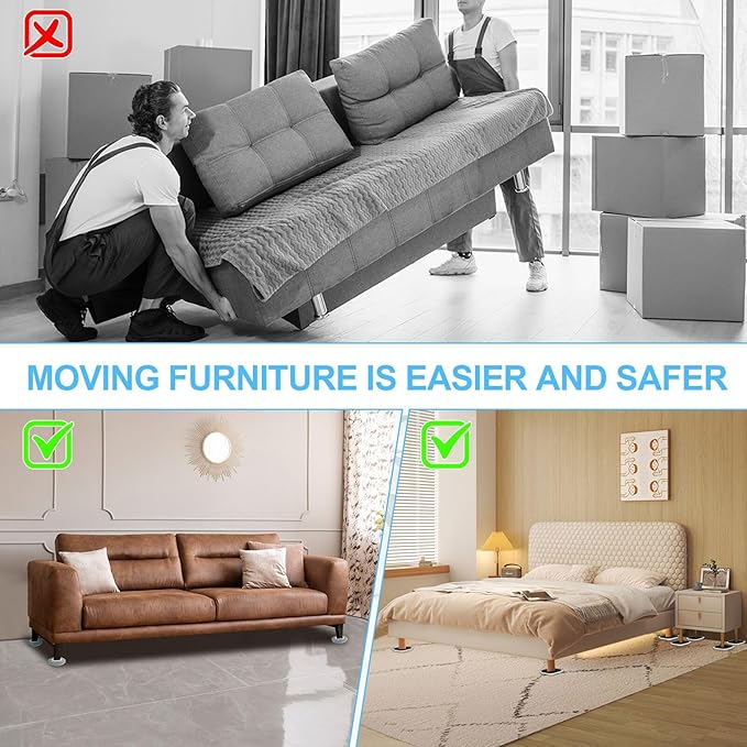 New Upgrade Furniture Movers Sliders, 8+8 Pack 4.3" Multi-Surface Furniture Sliders with Groove Design, 8PCS Moving Pads and 8 Hardwood Socks, Protect Floor and Easily Move Furniture