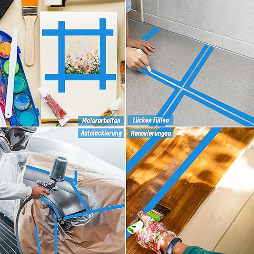 4 Rolls Painters Tape, 1Inch x 55 Yards Blue Painters Tape Washi Painters Tape Multi-Surface Blue Masking Tape for Wall Painting Masking Edge Treatment DIY, Home Use