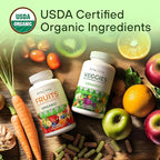 100% Organic Fruits and Veggies Supplement (USDA Organic - Made in USA) 180 Potent Fruits and Vegetable Capsules for Energy Boost & Daily Fruit and Vegetable Vitamins - Vegan, Non-GMO, Gluten-Free