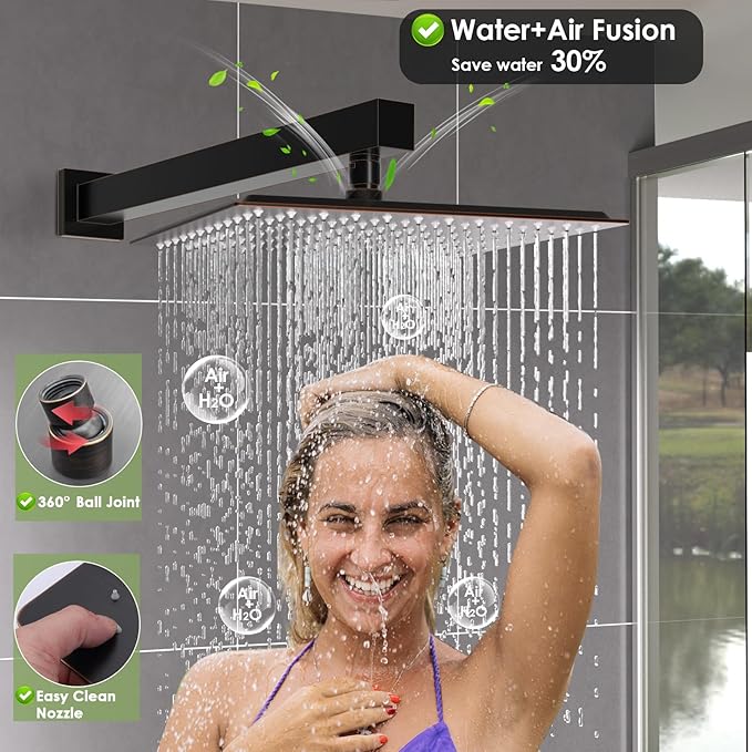Enga Oil Rubbed Bronze Shower System with Body Jets, 12 Inch Rainfall Shower Wall Mounted Full Body Shower System Contain Rough-in Shower Valve Shower Combo Set