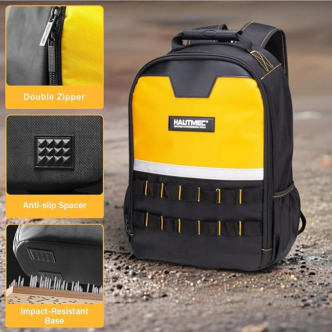 HAUTMEC Tool Backpack with Laptop Compartment, Heavy-Duty 1680D Oxford Tool Bag with Reinforced Base, 11 Pockets, Padded Straps, Portable Tool Organizer for Technicians, Contractors – HTTBM25058