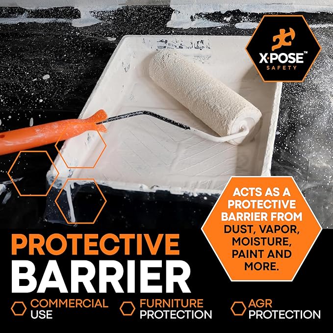 Xpose Safety Black Plastic Sheeting (Bulk Half Pallet 25 Packs) – 10' x 100' Rolls – Heavy Duty 5.2 Mil Poly Sheet – Waterproof, Dustproof, Vapor Barrier – for Construction, Painting, Industrial Use