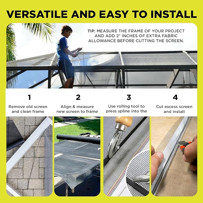 DOCA 60 in x 100 ft Window Screen Mesh - Window Screen Replacement, Fiberglass Mesh Roll for Window, Patio Screen, Porch Screen, or Door - Charcoal