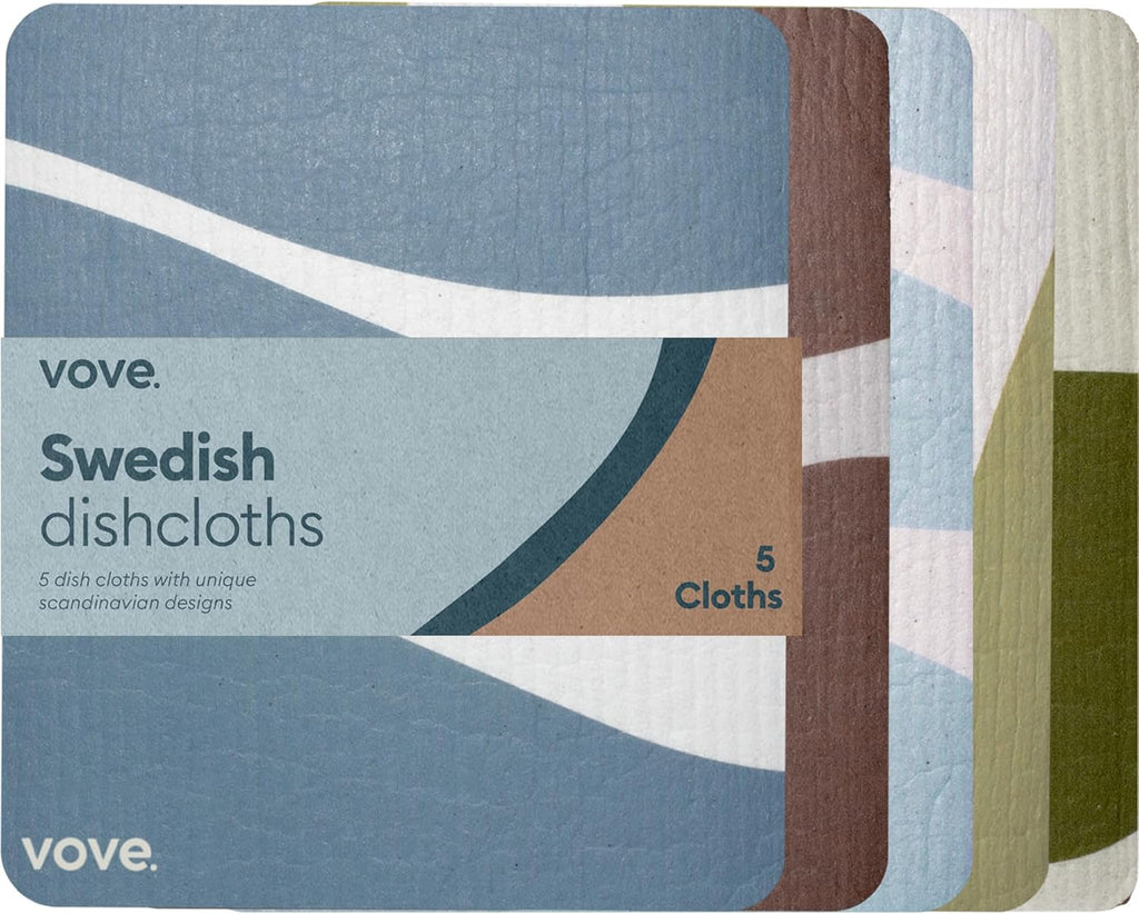 Vove Swedish Dishcloths 5-Pack, Modern Abstract - FSC Certified Cellulose & Cotton, Oeko-TEX Standard 100, Reusable Washable Kitchen Cleaning Cloths, Eco Friendly Floral Design