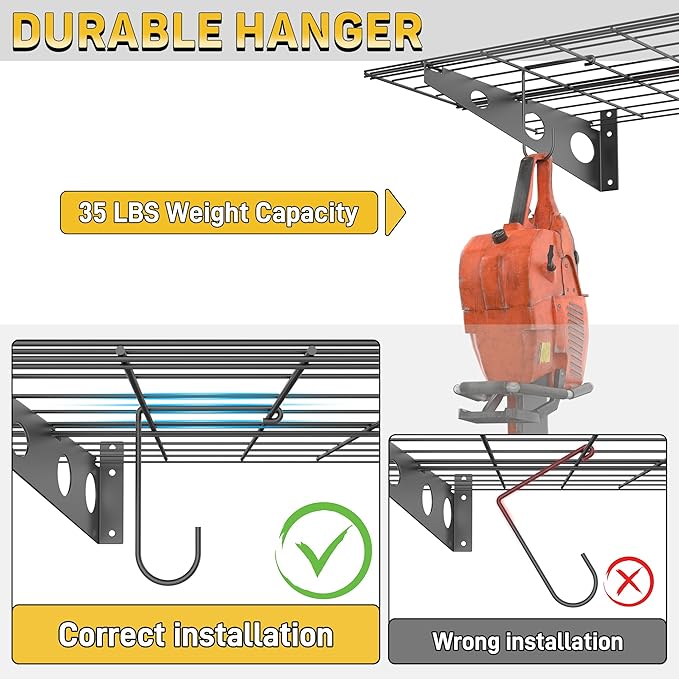 Ultrawall Garage Wall Shelves, 2 x 4 ft Wall Mounted Storage Shelves, Heavy Duty Wall Shelving with Hooks, Holds Up to 220 Lbs, 2Pack, Black