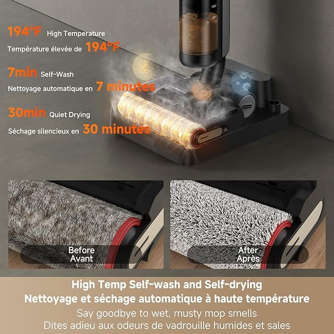 DREAME H12 FlexReach Vacuum Mop, 0 Tangle Wet Dry Vacuum Cleaner, Cordless Vacuum Mop All-in-One for Hard Floors, 180° Lie-Flat Floor Cleaner Machine with 194°F Hot Self-Cleaning, 50Mins Runtime