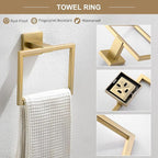 TQKAG 6-Piece Bathroom Towel Bar Sets Brushed Gold 23.6 inch Towel Bar Stainless Steel Towel Ring Coat Hook and Toilet Paper Holder Bathroom Hardware Set Wall Mounted Bathroom Accessories Kit